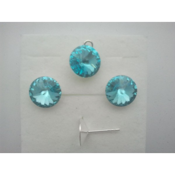 Set din Argint cu elemente Swarovski Rivoli12/12mm Lt. Turquoise foiled